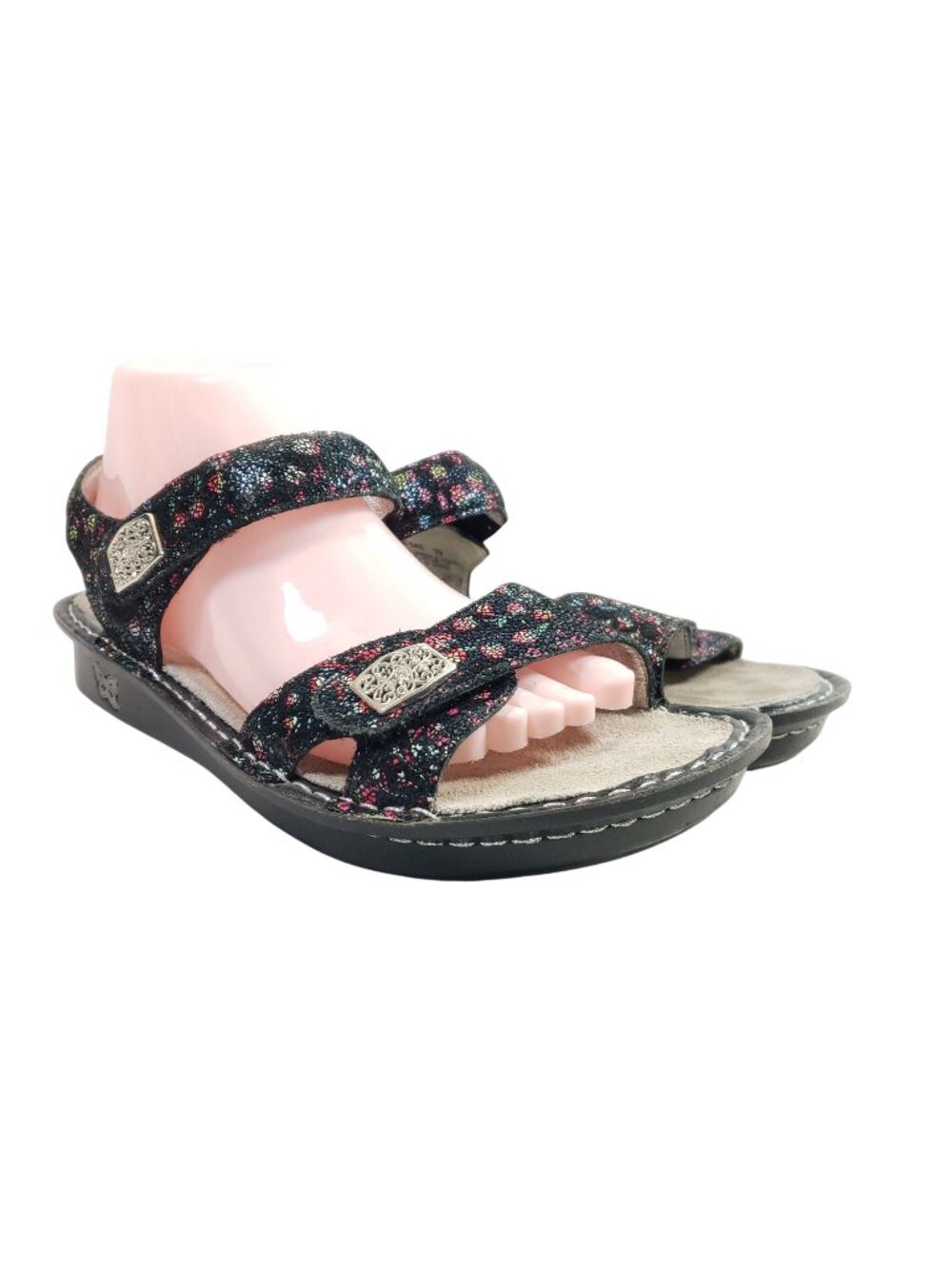 Alegria Womens Size 9 Vienna Leather Sandals Black Multicolor Floral